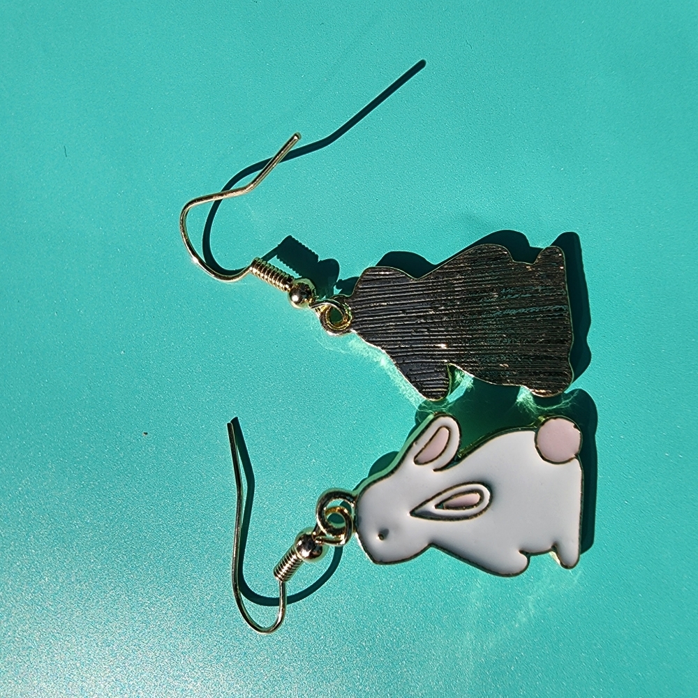 🎆 Cute Bunny Earrings | White Rabbit Dangle Earrings | Kawaii Animal Jewelry OS - Picture 3 of 4